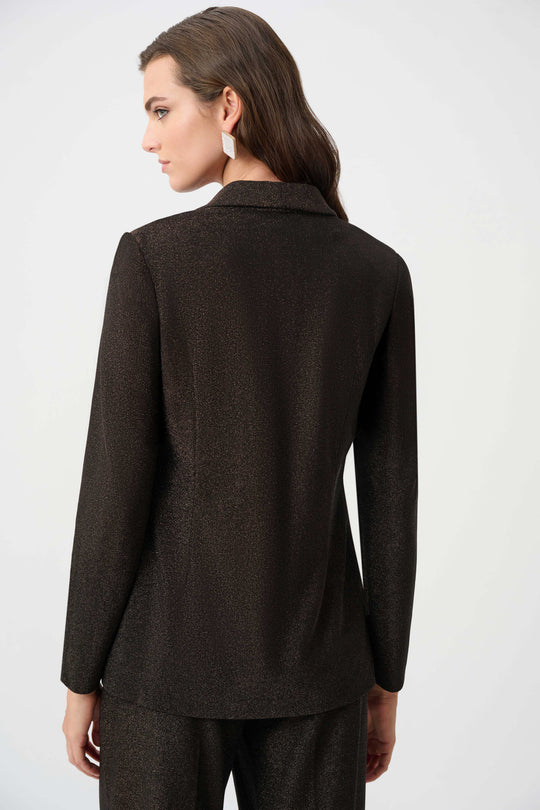 Joseph Ribkoff Sparkle Knit Shawl Collar Fitted Blazer in Bronze