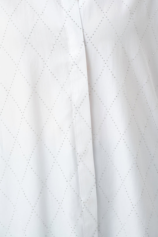 Vanilla Tencel blouse fabric with diamond rhinestone dot pattern