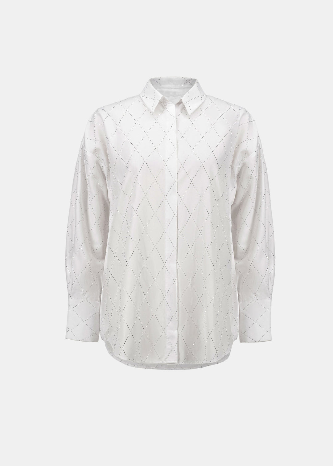 Boxy Tencel blouse in vanilla with allover diamond rhinestone dot pattern