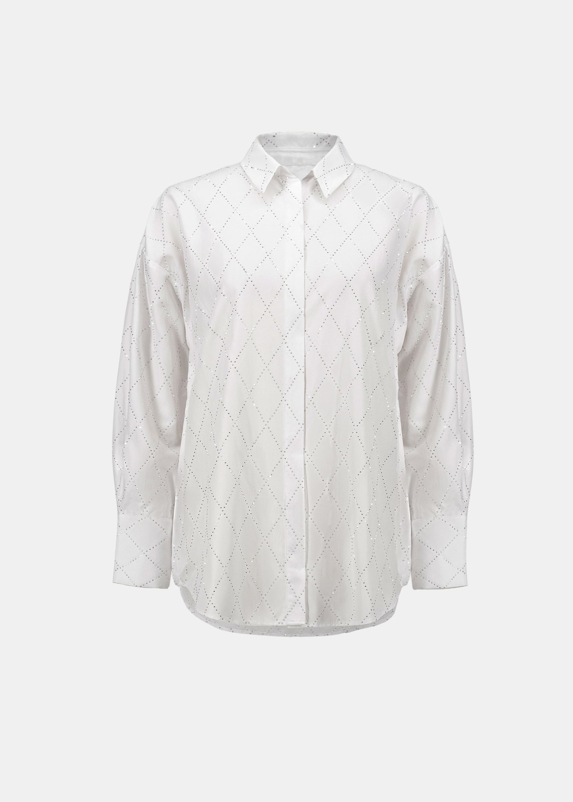 Boxy Tencel blouse in vanilla with allover diamond rhinestone dot pattern