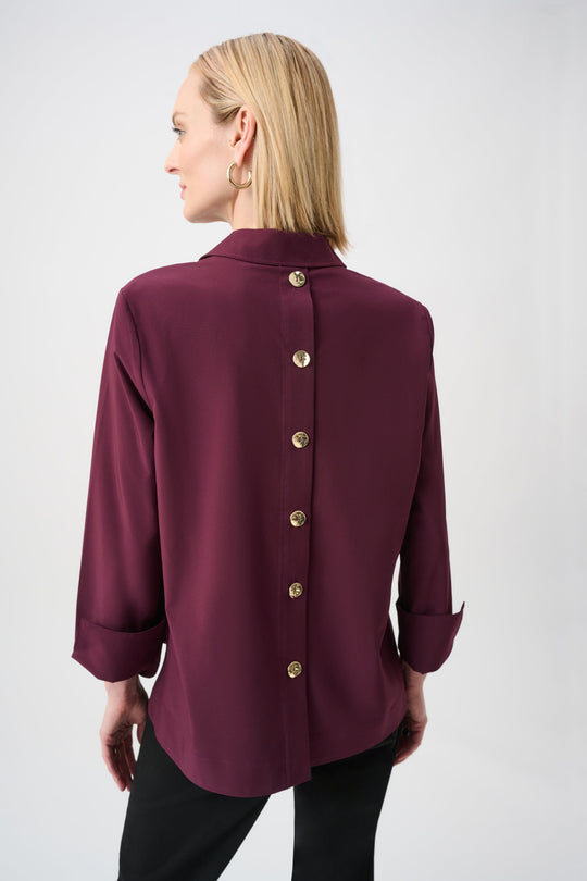 Elderberry poplin shirt with back button placket and turnback cuffs