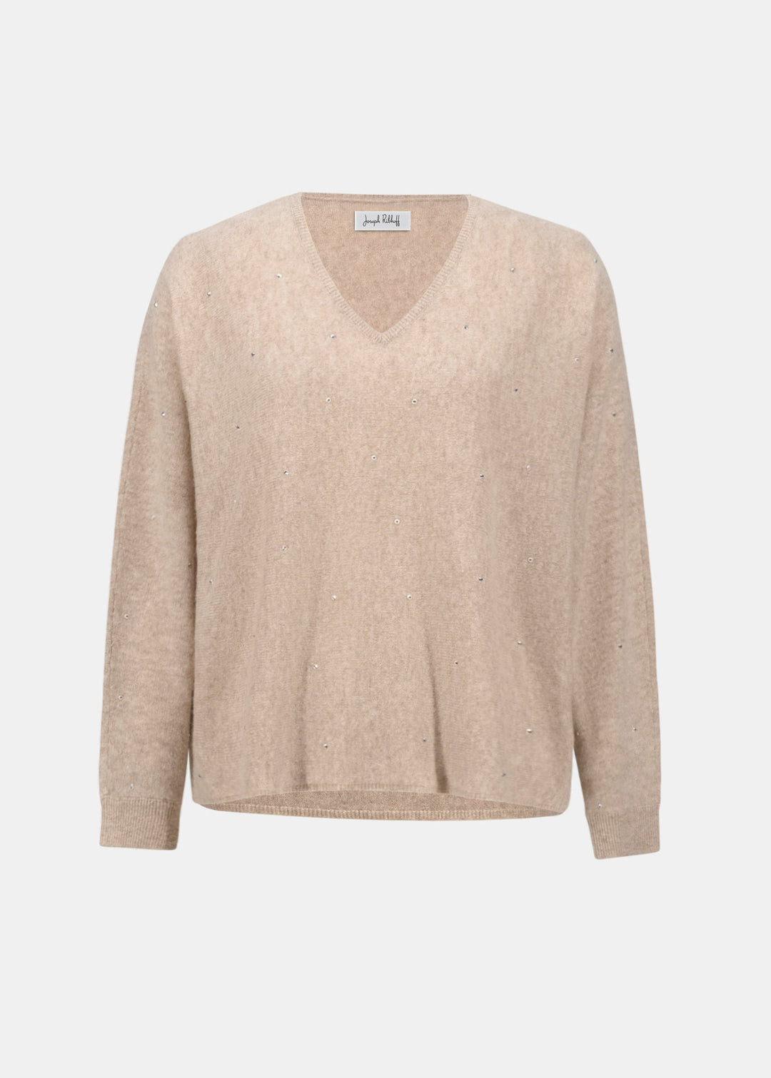 Cashmere boxy V-neck sweater in oatmeal melange