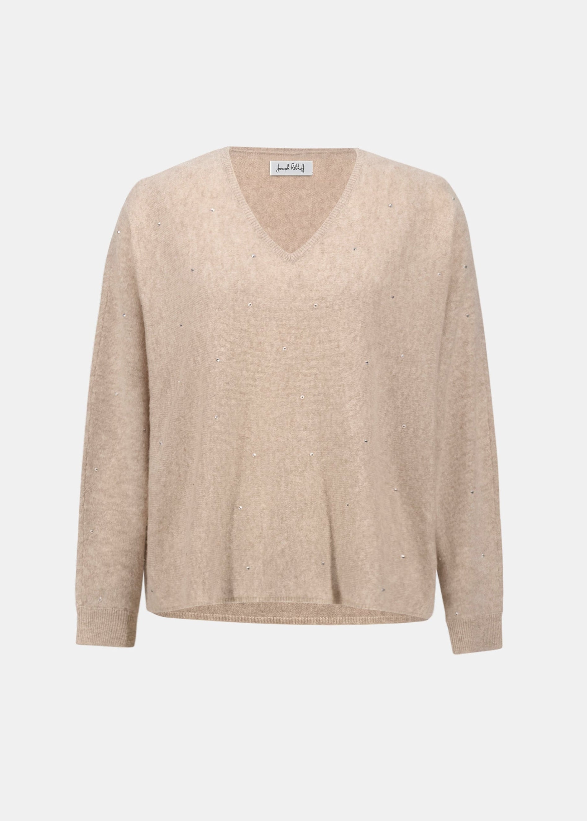 Cashmere boxy V-neck sweater in oatmeal melange