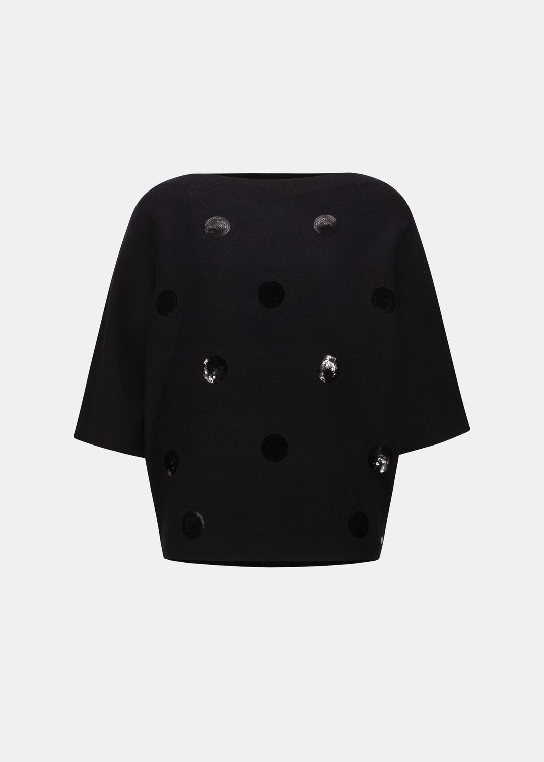 Black sequin dot embroidered sweater top, short batwing sleeves