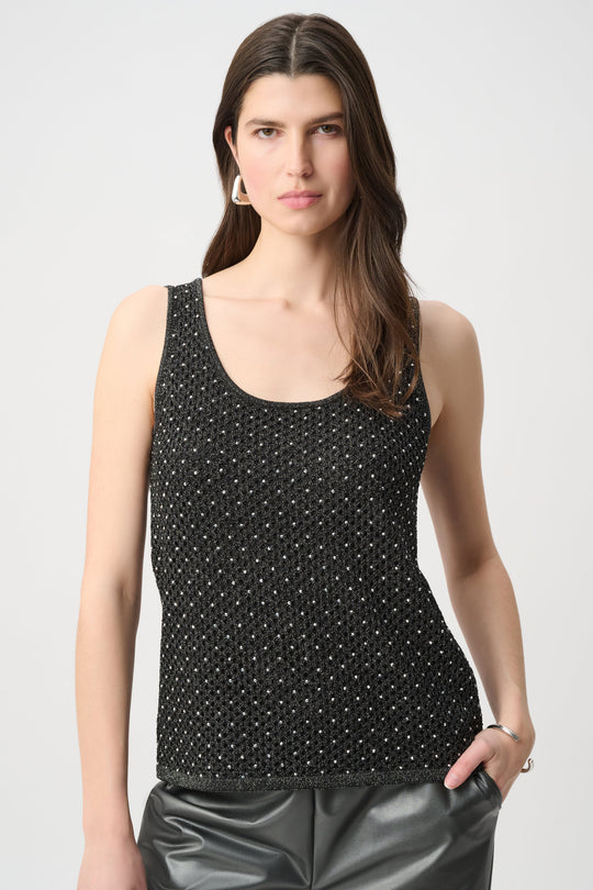 Joseph Ribkoff Rhinestone Open Stitch Cami in Black/Silver