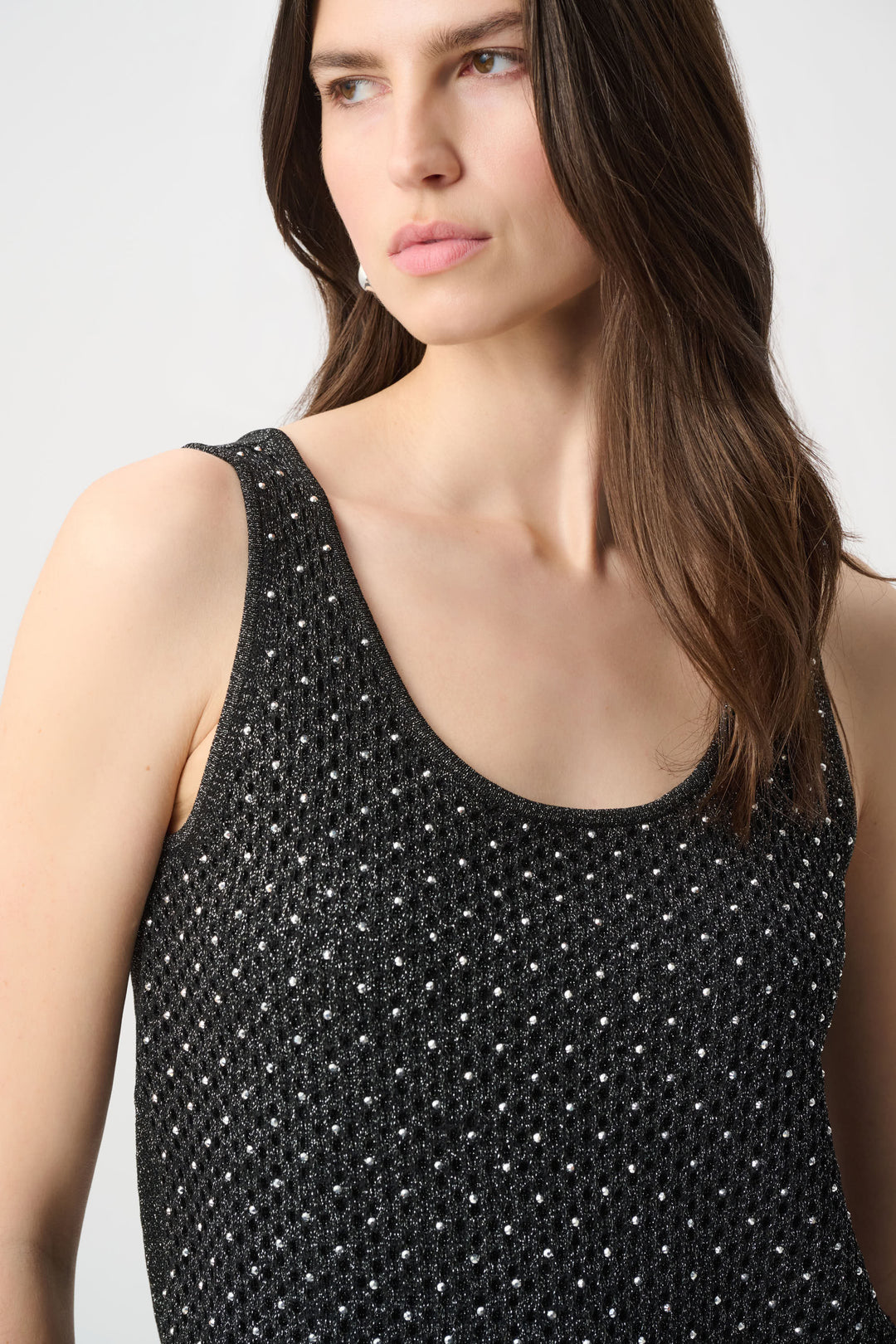 Joseph Ribkoff Rhinestone Open Stitch Cami in Black/Silver