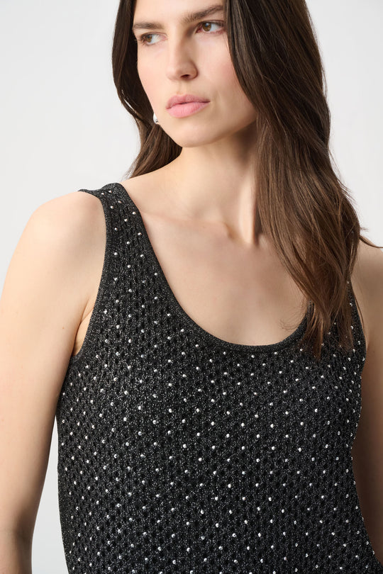 Joseph Ribkoff Rhinestone Open Stitch Cami in Black/Silver