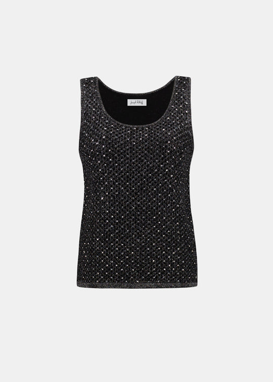 Joseph Ribkoff Rhinestone Open Stitch Cami in Black/Silver