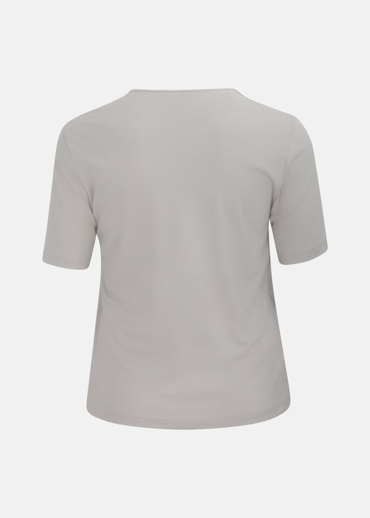 Efixelle Cotton Interlock Short Sleeve Double Front Tee with Scoopneck in Stone