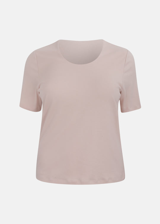 Efixelle Cotton Interlock Short Sleeve Double Front Tee with Scoopneck in Blush