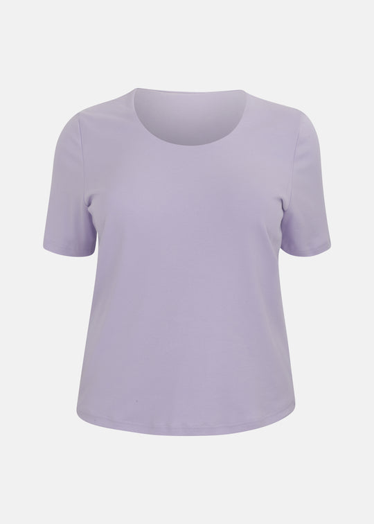 Efixelle Cotton Interlock Short Sleeve Double Front Tee with Scoopneck in Lavender