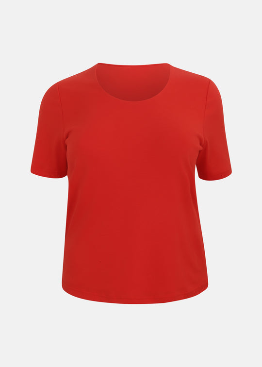 Efixelle Cotton Interlock Short Sleeve Double Front Tee with Scoopneck in Red