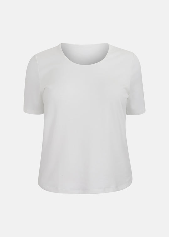 Efixelle Cotton Interlock Short Sleeve Double Front Tee with Scoopneck in Soft White