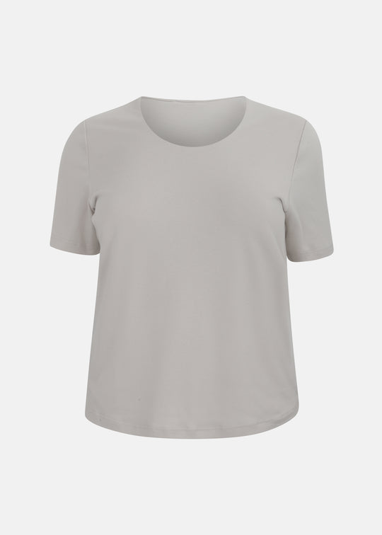 Efixelle Cotton Interlock Short Sleeve Double Front Tee with Scoopneck in Stone