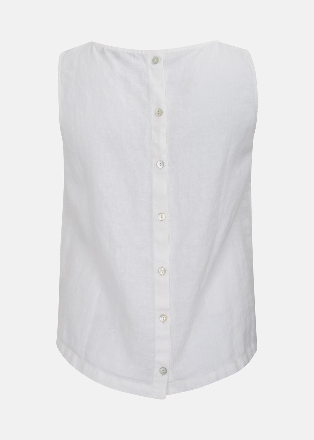 Toni T. Pure Linen Button Back Scoop neck Tank in white