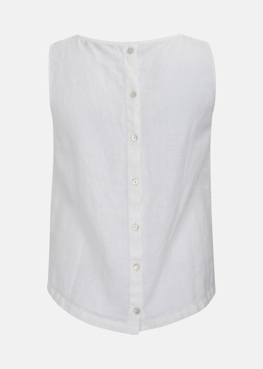 Toni T. Pure Linen Button Back Scoop neck Tank in white