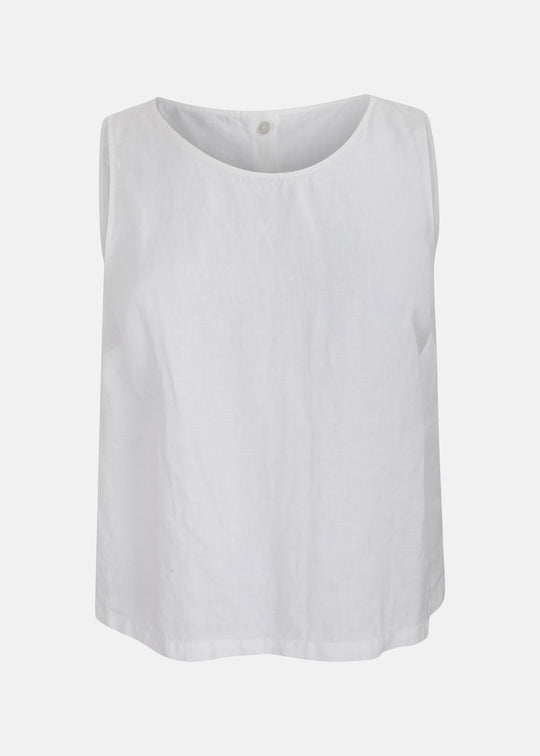 Toni T. Pure Linen Button Back Scoop neck Tank in white