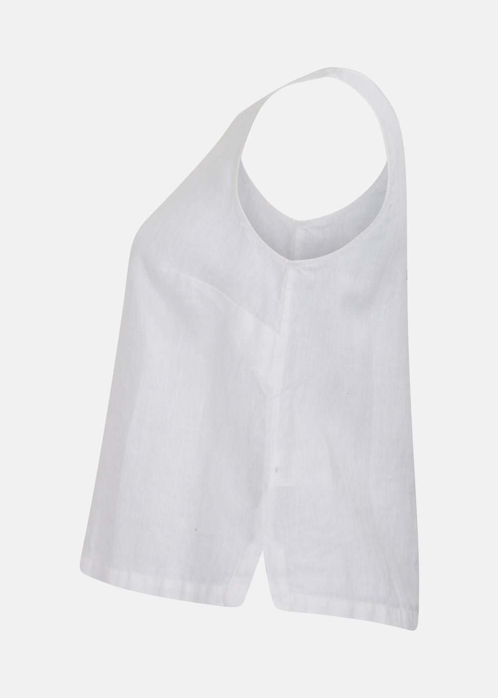 Toni T. Pure Linen Button Back Scoop neck Tank in white