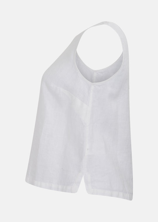 Toni T. Pure Linen Button Back Scoop neck Tank in white
