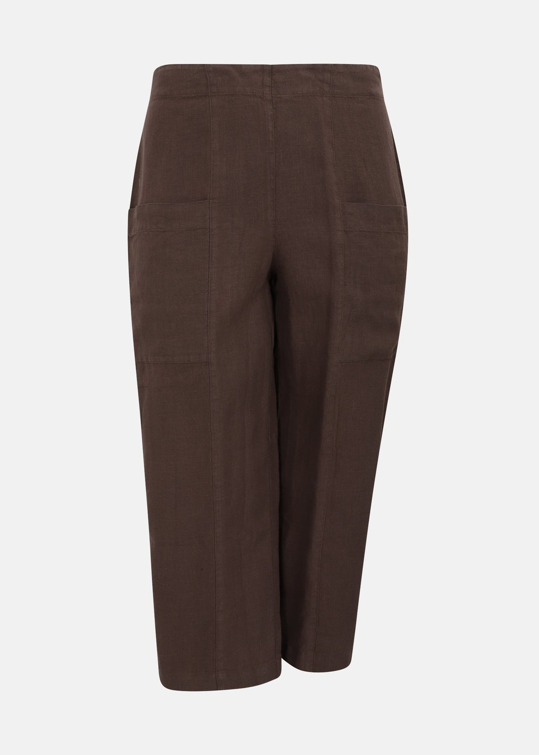 Toni T. Pure Linen Crop Pant with Patch Pockets in Mocha — MOCHA