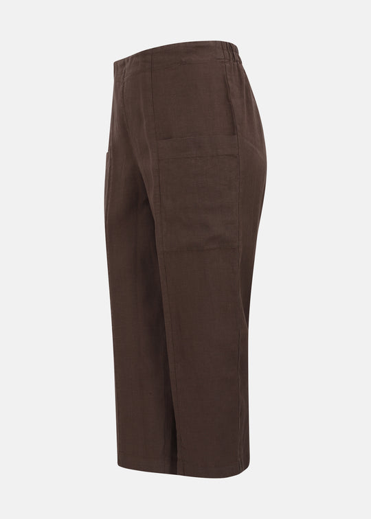 Toni T. Pure Linen Crop Pant with Patch Pockets in Mocha