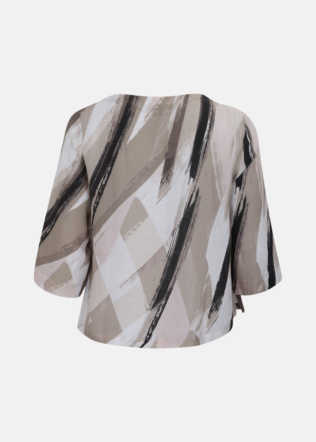 Toni T.  Art Print Linen Elbow Sleeve Popover Top in Sand Print