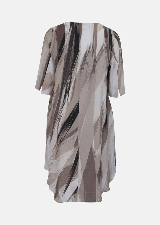 Toni T. Pure Linen Art Print Elbow Sleeve Dress with Shirttail hem in Sand Print