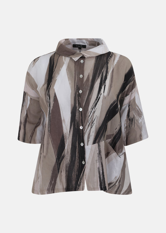 Toni T. Art Print Pure Linen Jacket with Drop shoulder in Sand Print