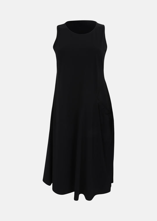 Toni T. Technical Stretch Sleeveless Dress with Gathered Pocket in Black