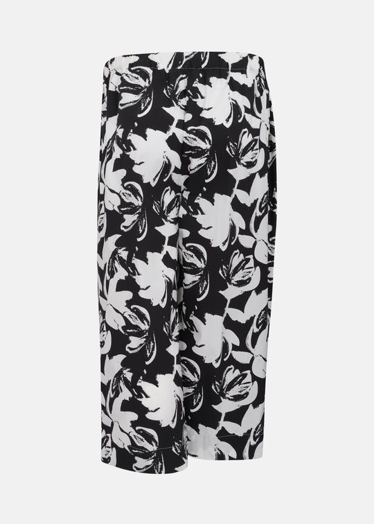 Toni T. Stretch Poplin Graphic Flower print Pull on Pant in Black white