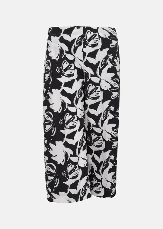 Toni T. Stretch Poplin Graphic Flower print Pull on Pant in Black white
