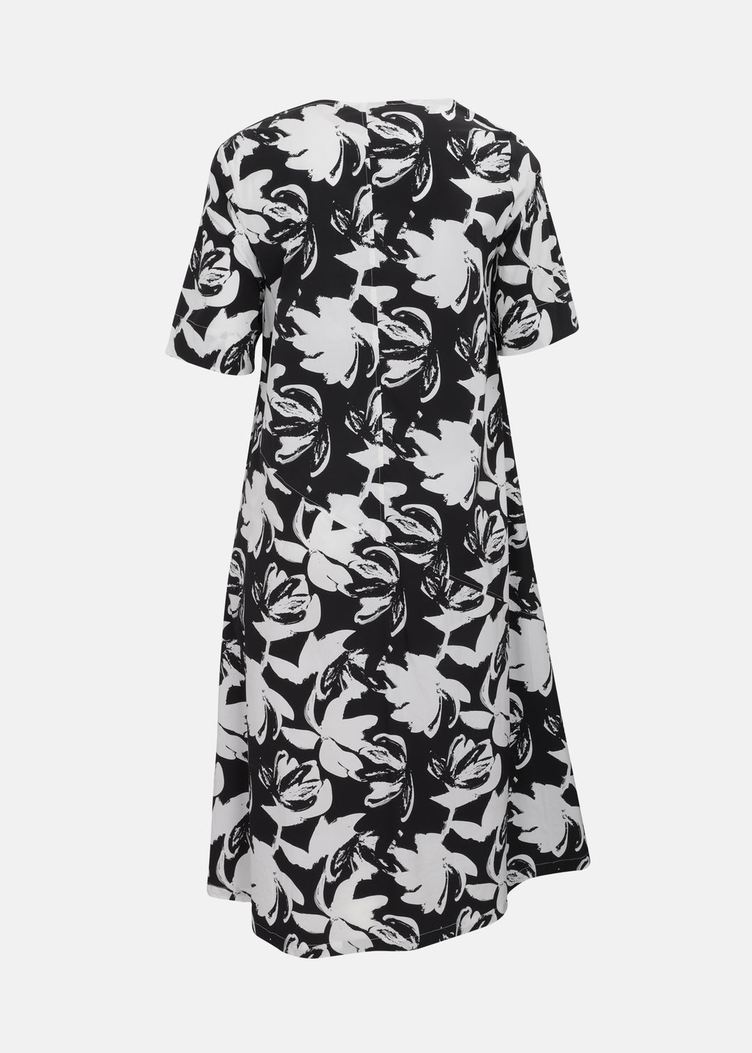 Toni T. Stretch Poplin Graphic Flower A-line Dress in Black and White