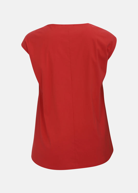 Toni T. Stretch Poplin Pleat Front Sleeveless Top in Red
