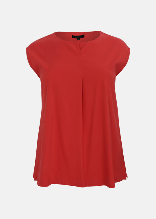 Toni T. Stretch Poplin Pleat Front Sleeveless Top in Red