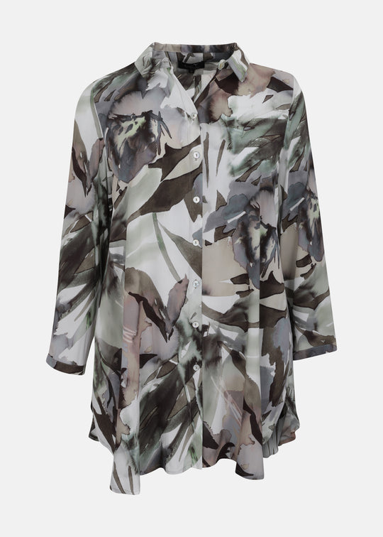 Toni T. Watercolor Long Sleeve Big shirt in Coffee Print