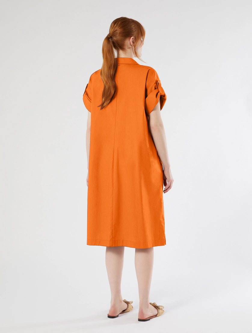 Marina Rinaldi Sacro Cotton Poplin Knee Length Dress in Tangerine