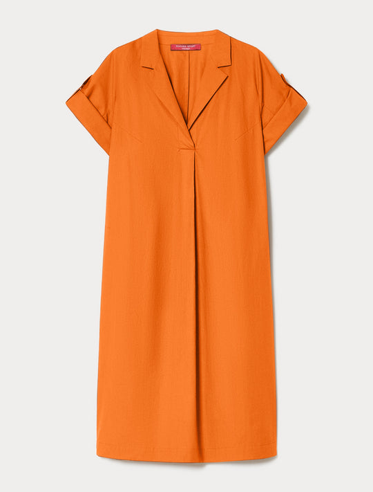 Marina Rinaldi Sacro Cotton Poplin Knee Length Dress in Tangerine