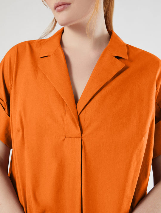 Marina Rinaldi Sacro Cotton Poplin Knee Length Dress in Tangerine