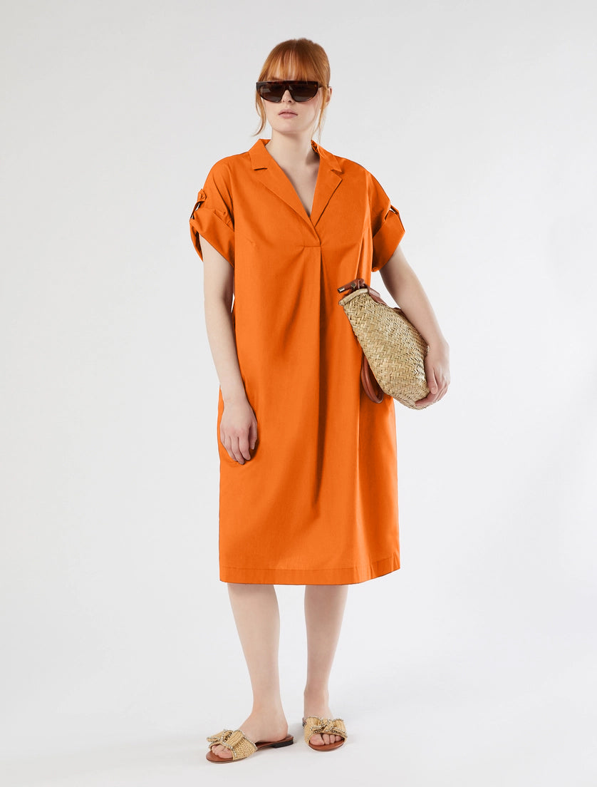 Marina Rinaldi Sacro Cotton Poplin Knee Length Dress in Tangerine