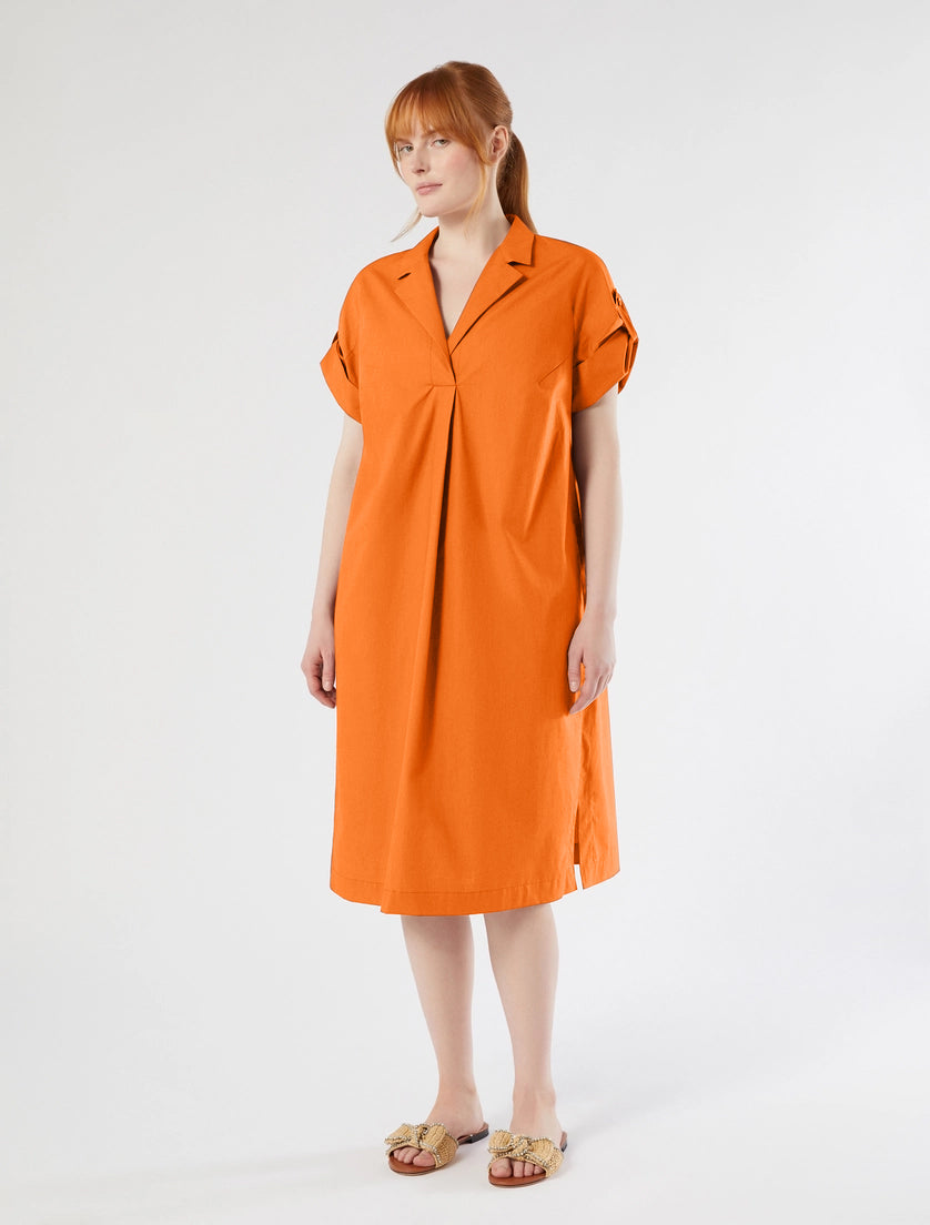 Marina Rinaldi Sacro Cotton Poplin Knee Length Dress in Tangerine