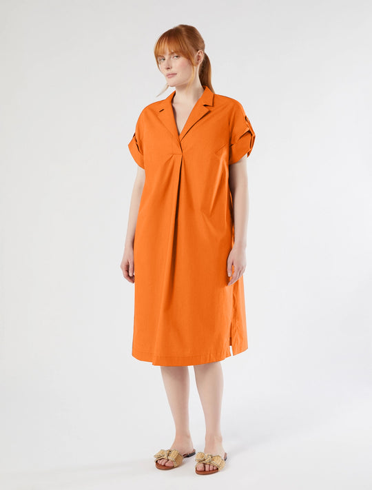 Marina Rinaldi Sacro Cotton Poplin Knee Length Dress in Tangerine