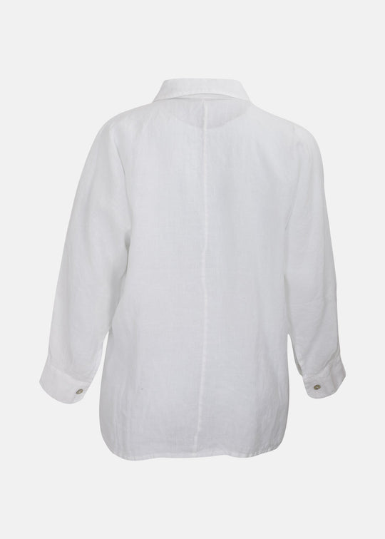 Bryn Walker Light Linen Bates Button Front Shirt in White — WHITE
