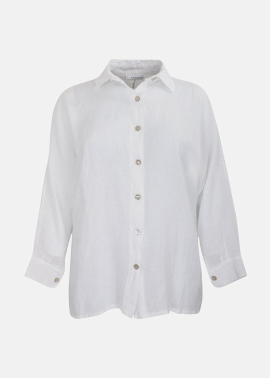 Bryn Walker Light Linen Bates Button Front Shirt in White — WHITE
