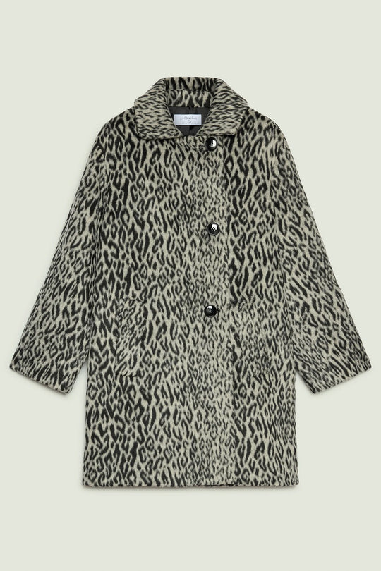 Leopard print button-front topper with pointed collar