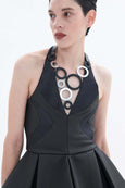 Merx Iskin Sisters Frame V Circle Necklace in Silver and Black