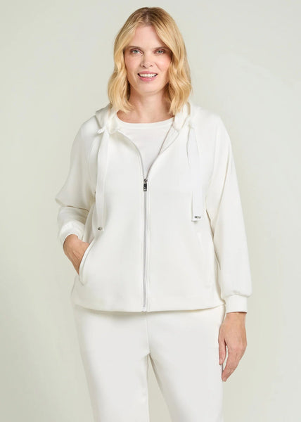 front view of plus size Luisa Viola Zip Front Hoodie in Milk