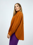 Mat Long Sleeve Blouse with Tie Neck in Orange