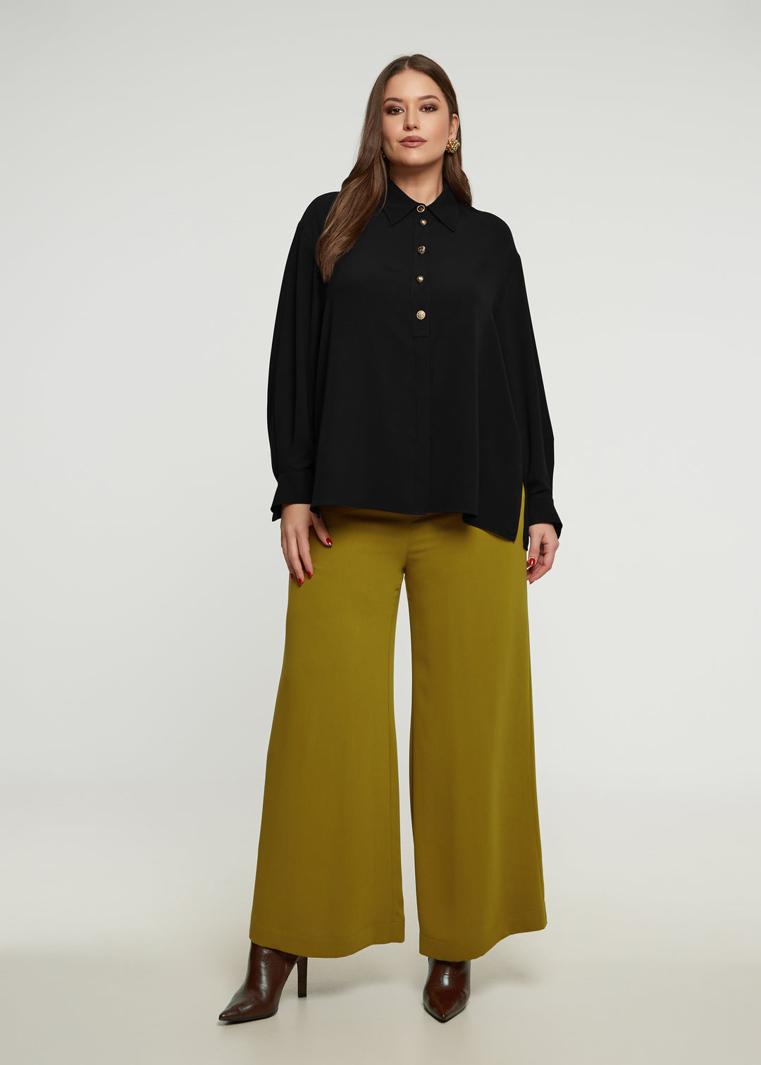 Mat Novelty Gold Button Detachable Bow Tie Blouse in Black
