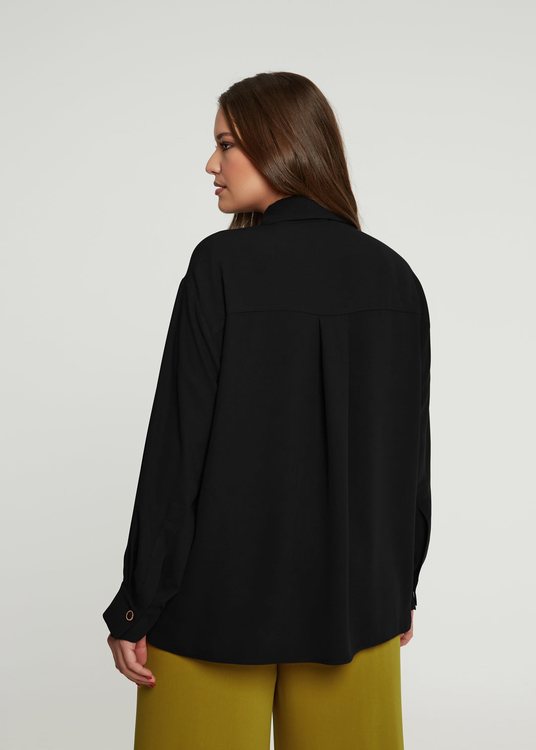 Mat Novelty Gold Button Detachable Bow Tie Blouse in Black