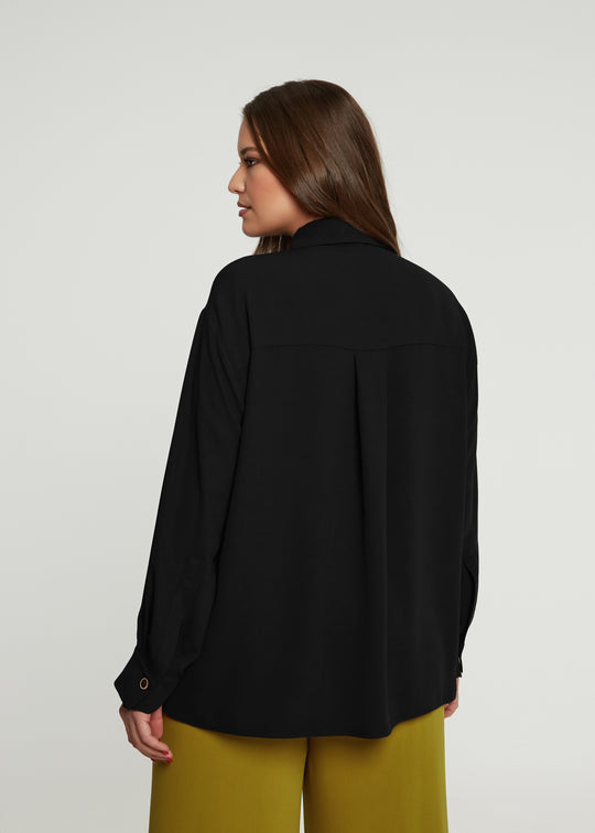 Mat Novelty Gold Button Detachable Bow Tie Blouse in Black
